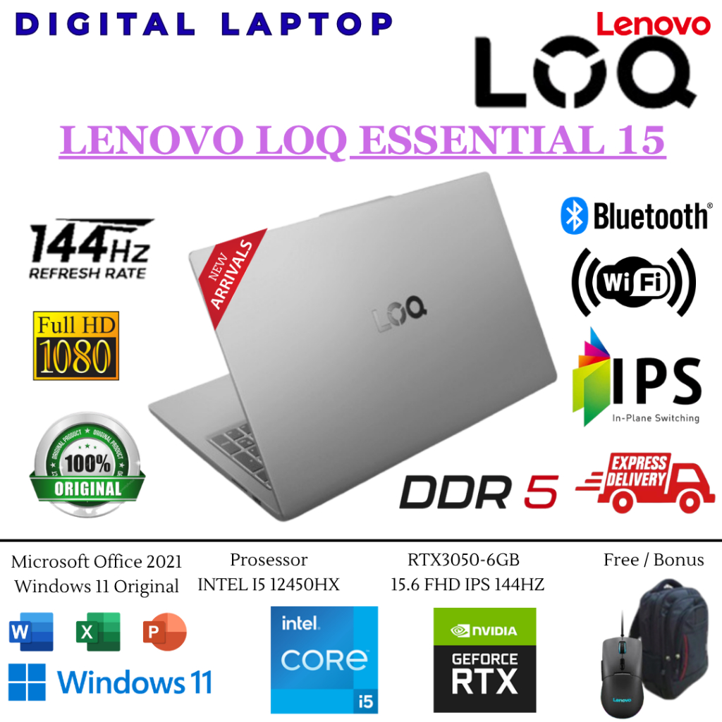 Laptop Gaming Lenovo LOQ ESSENTIAL 15 Intel I5 12450HX RTX3050 RAM 32GB DDR5 1TB SSD FHD IPS 144HZ