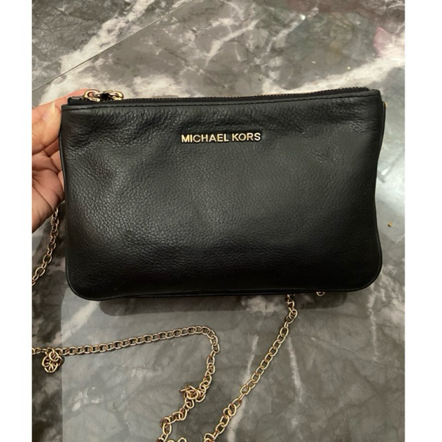 Tas sling mk original kulit warna hitam size 25 cm