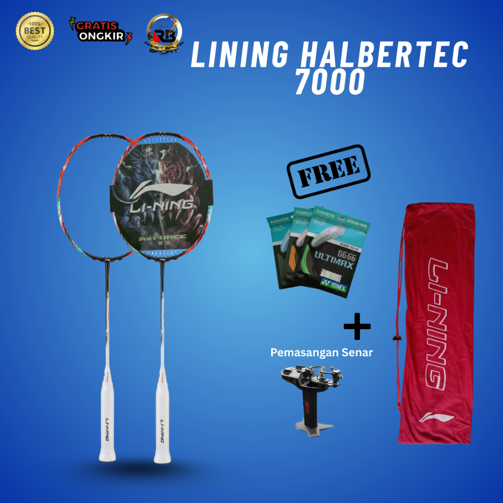 Raket Badminton Lining Halabertech 7000 Bahan Karbon Kualitas Premium Ringan & Kuat
