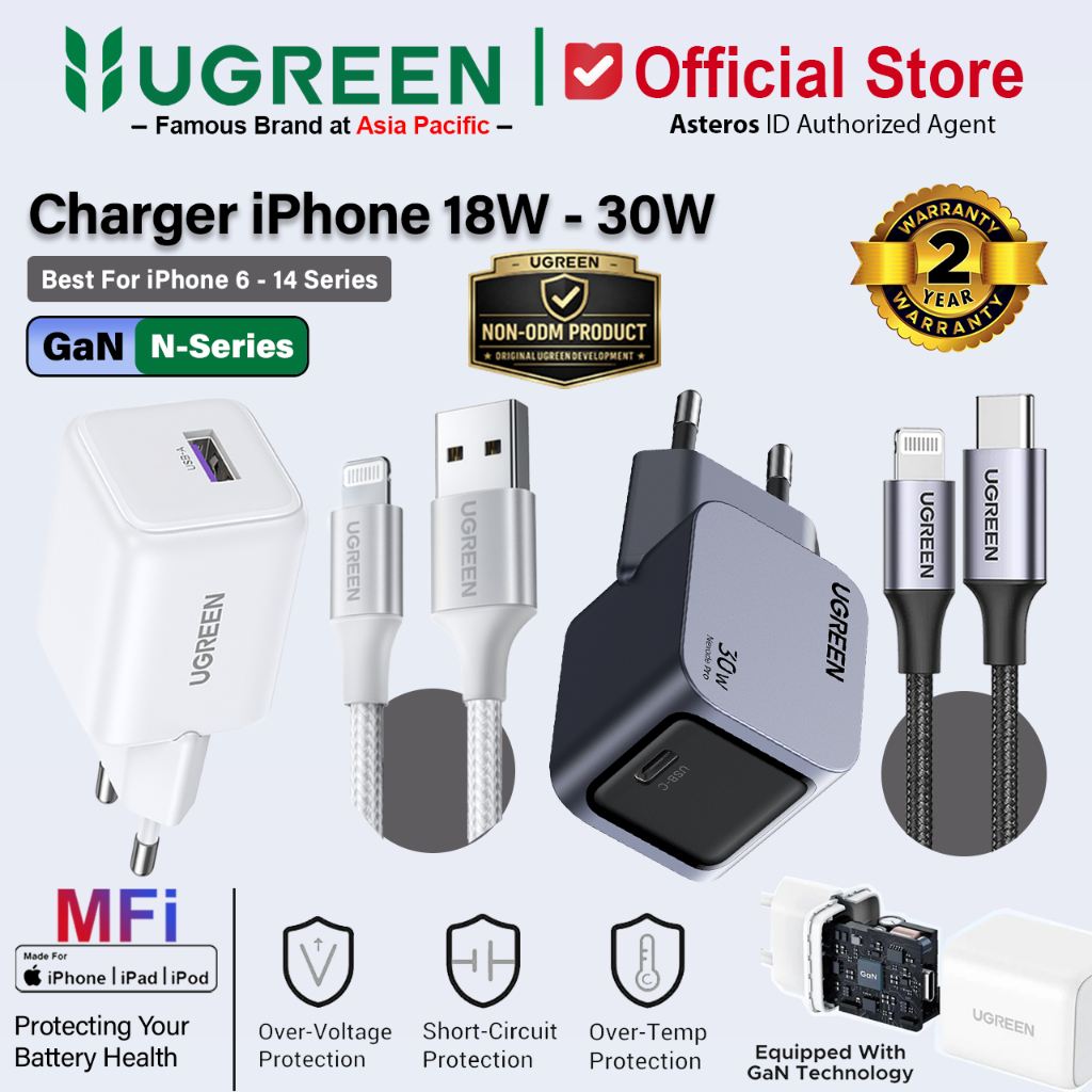 UGREEN Charger MFi iPhone USB lightning dan PD Type C to Lightning Fast Charging 10W 20W 30W