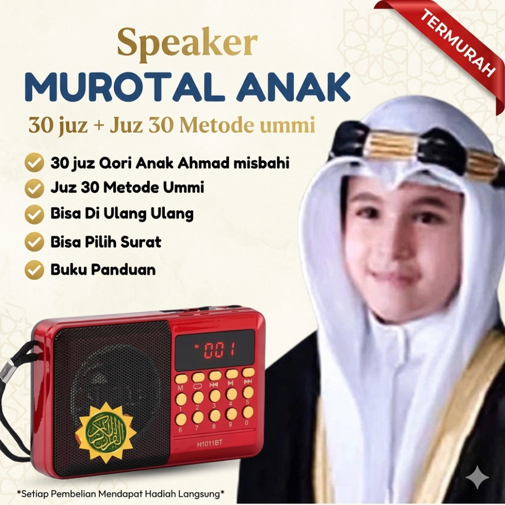 Speaker Murottal Al Quran 30 Juz Qori Anak Bisa Bluetooth Metode ummi