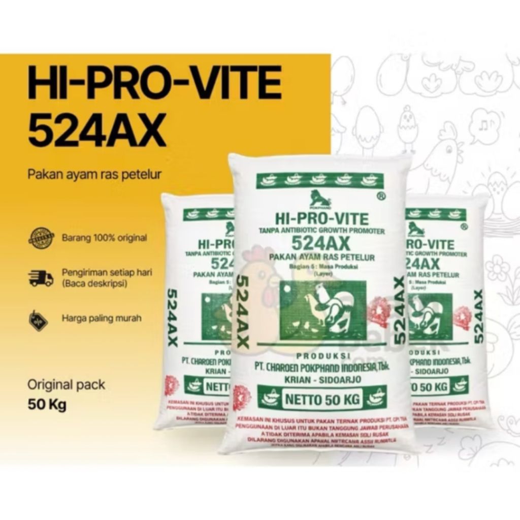 HI-PRO-VITE 524AX pakan ayam petelur produksi kiloan | Pokphand | ayam bebek ternak