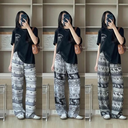 Celana Kulot Wanita Jumbo Bahan Rayon Premium Nyaman Dipakai Kulot Import Rayon Motif Gajah