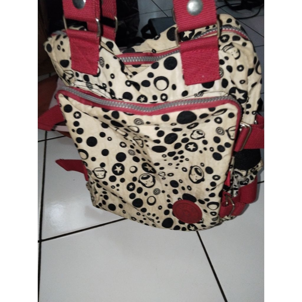 Ransel Kipling Polkadot Merah Preloved