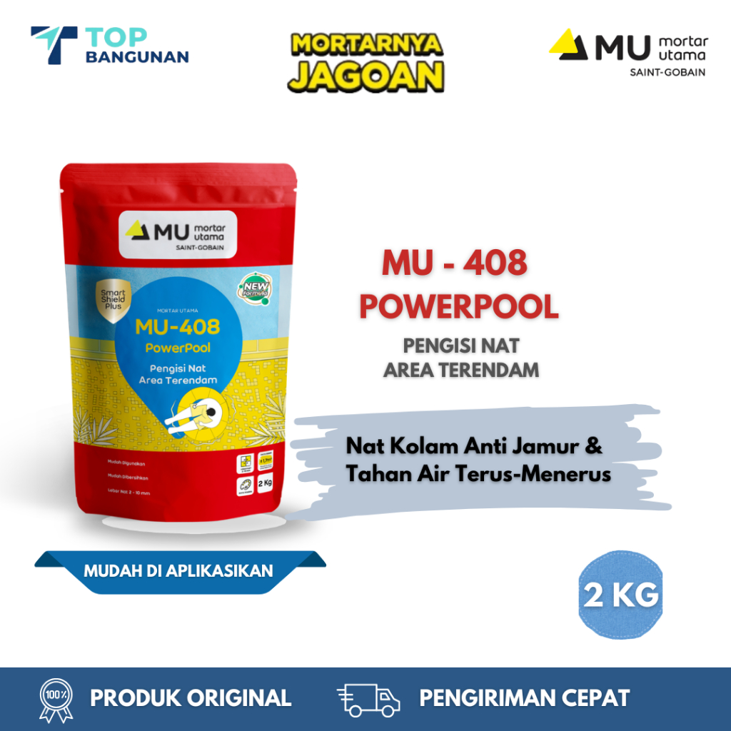 Mortar Utama MU-408 PowerPool Pengisi Nat Keramik 2Kg - Pengisi Nat Area Terendam - Pengisi Nat Kola