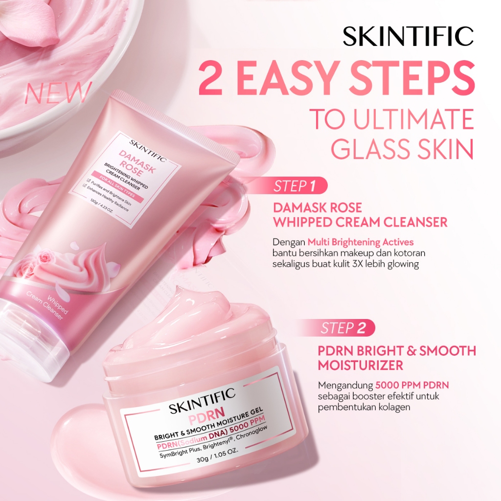 SKINTIFIC - 2PCS PDRN+ROSE Brightening Set | PDRN Glowing Moisturizer + Damask Rose Whipped Cream Cl