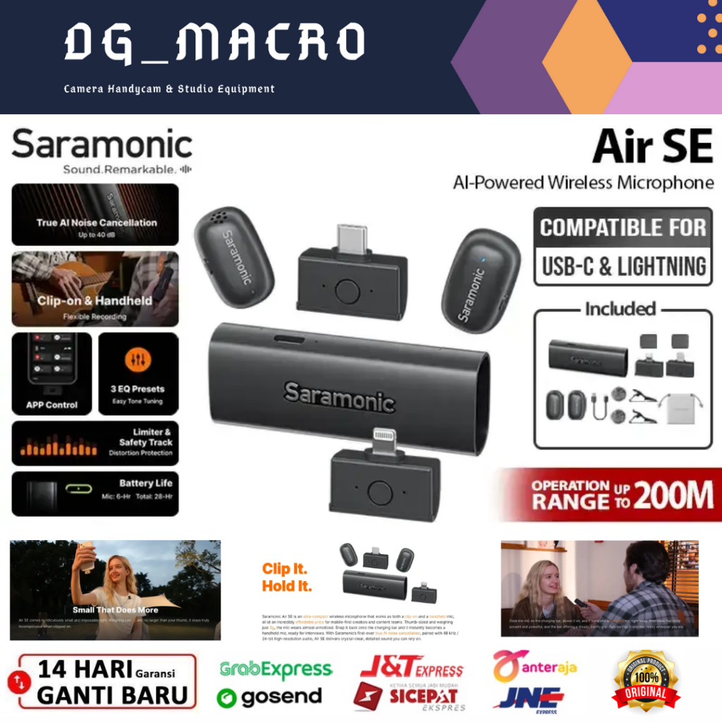 SARAMONIC AIR SE AI-Powered Clip-On & Handheld Dual Wireless Microphone for Smartphone HP Mic Wirele