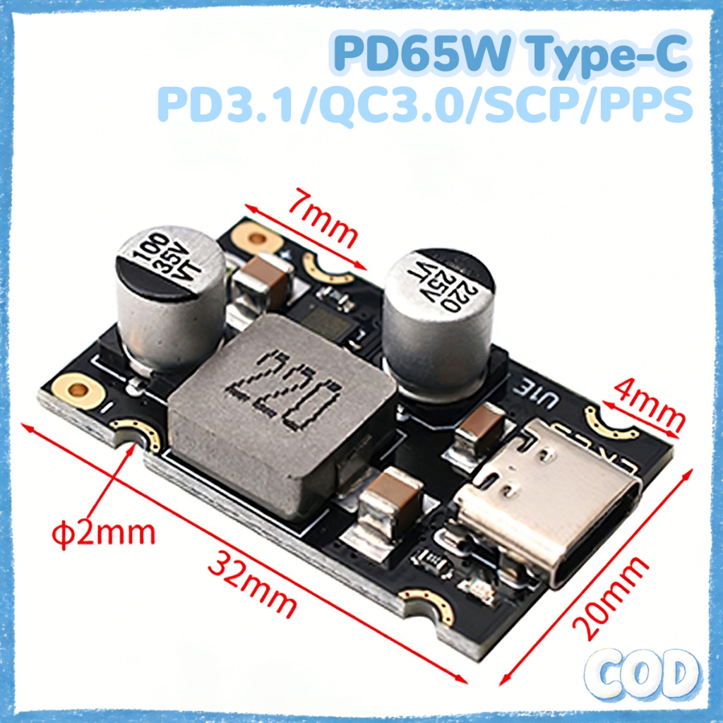 Modul Pengisian Baterai / Module Powerbank Fast Charging Type C 12~30V PD3.1 QC3.0 SCP Efisiensi 92%