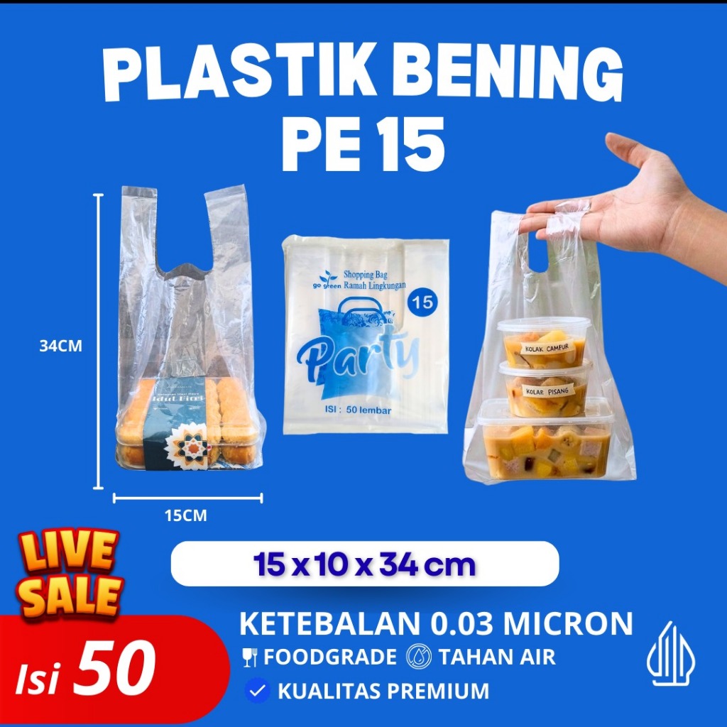 Kantong kresek plastik PE bening No. 15 isi 50 Lembar