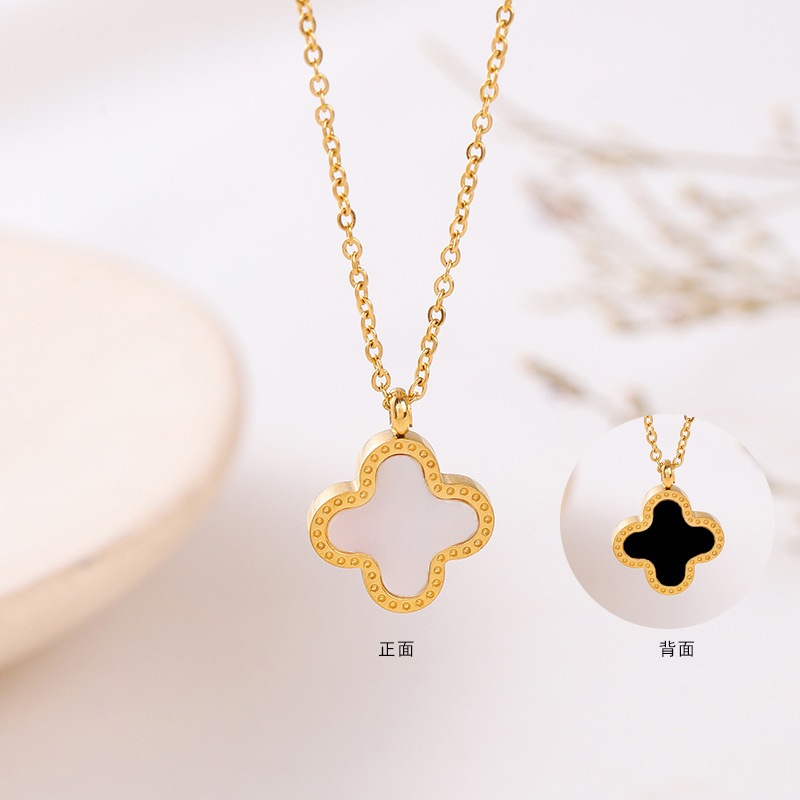 Kalung Wanita Double Side Titanium Steel Korea - Hitam Putih