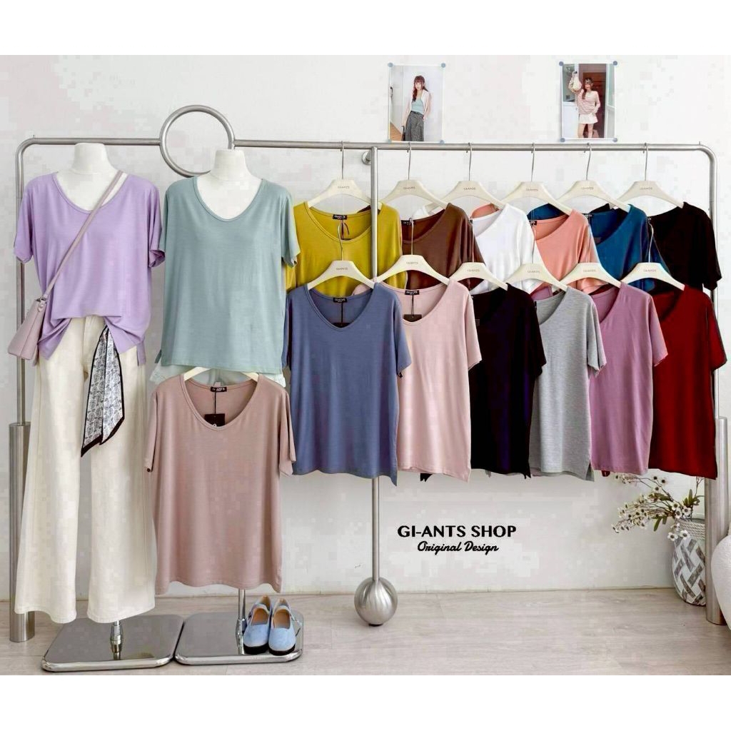 GI-ANTS SHOP ATASAN WANITA BKK 4149 KAOS VNECK POLOS IMPORT BANGKOK