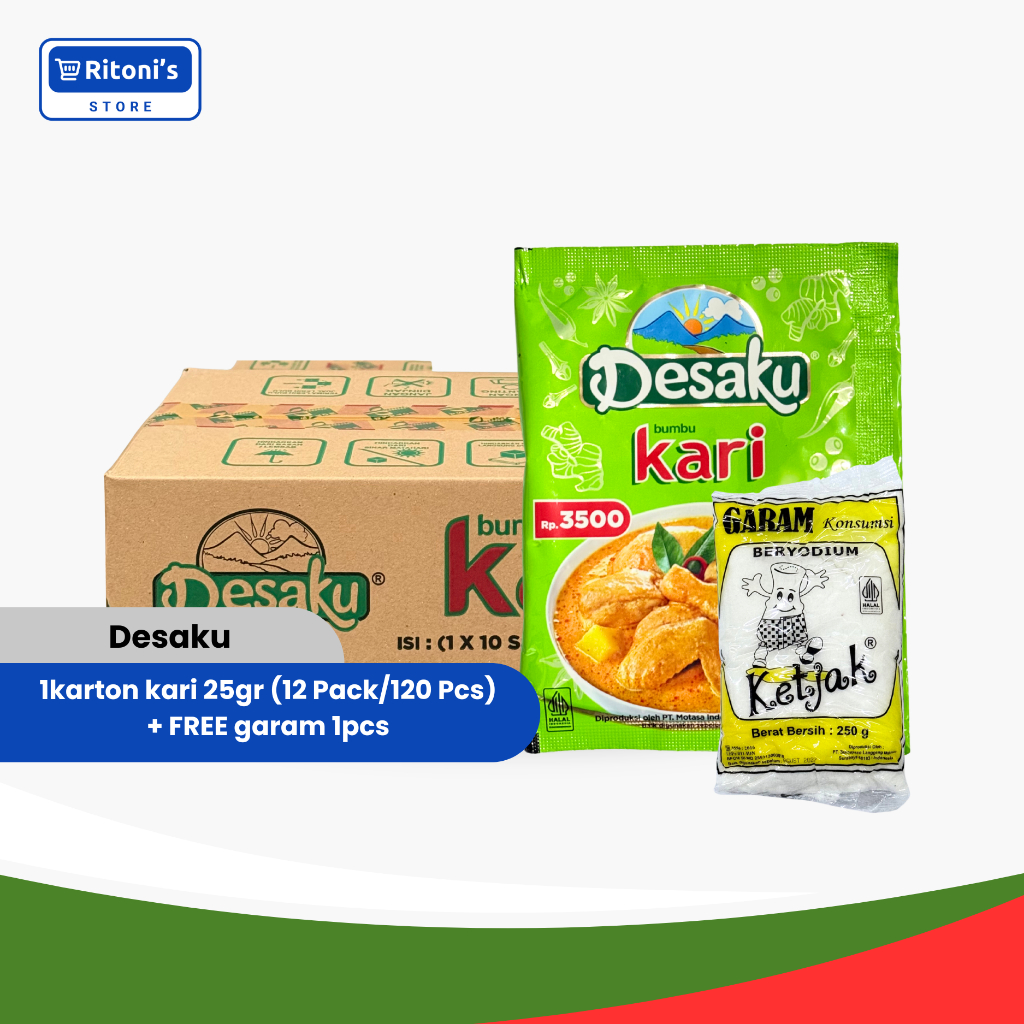 Desaku Bumbu Masak Kari 25gr (1 Karton) + FREE Garam 1 Pcs