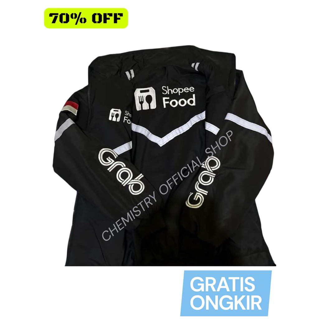 JAKET OJOL RACING HITAM WATERPROOF | JAKET MOTOR GRAB SHOPEE FOODS HITAM TERLARIS PREMIUM