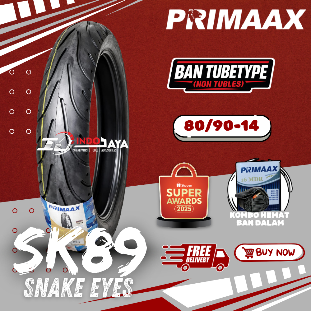 [READY COD] PRIMAAX NON TUBLES SK89 SNAKE EYES ( 80/90-14 ) BAN LUAR PRIMAXX SK-89 TUBETYPE / BAN MO