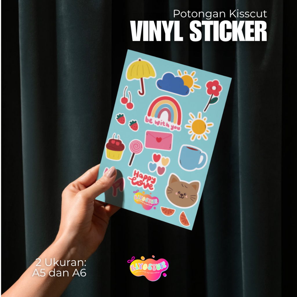 KiyoStuff Aesthetic Sticker Sheet A5 – Cute Korean Doodle Vinyl | Waterproof Sticker Pack for Journa