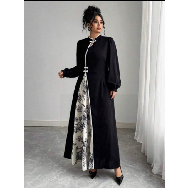 Elegant Oriental Dress - Sentuhan Cheongsam Modern Dress Cina Elegan - dress hitam long dress cheong