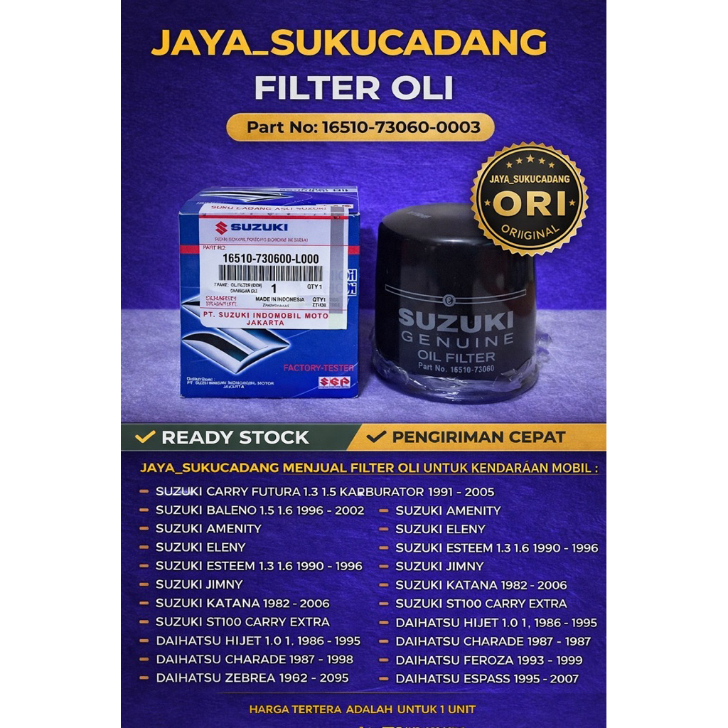 FILTER OLI SARINGAN OLI OIL FILTER MOBIL SUZUKI XL7 GRAND VITARA ALL NEW ERTIGA NEW CARRY FRONX BALE