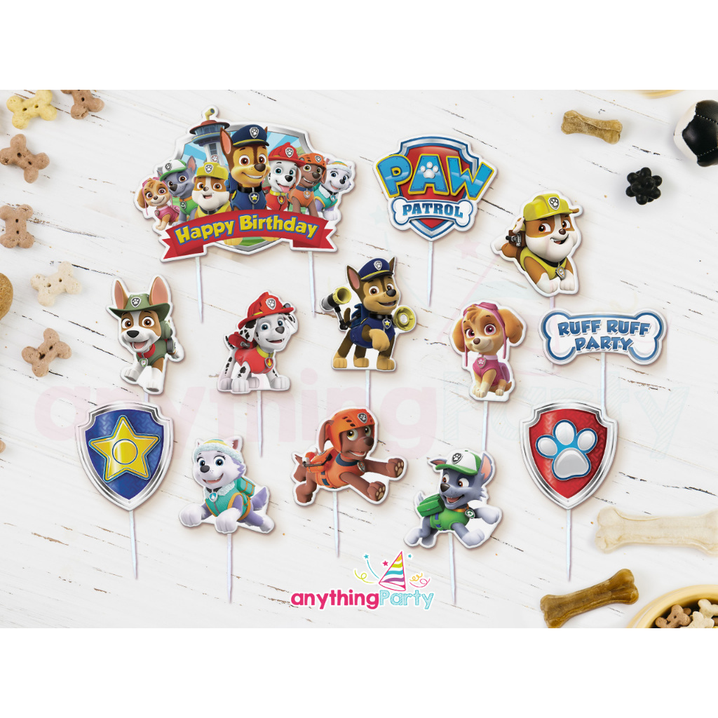 PAW Patrol Birthday Cake Topper / Hiasan Kue / Tusukan Cupcake Ultah / Puding Chase Marshall Skye Ru