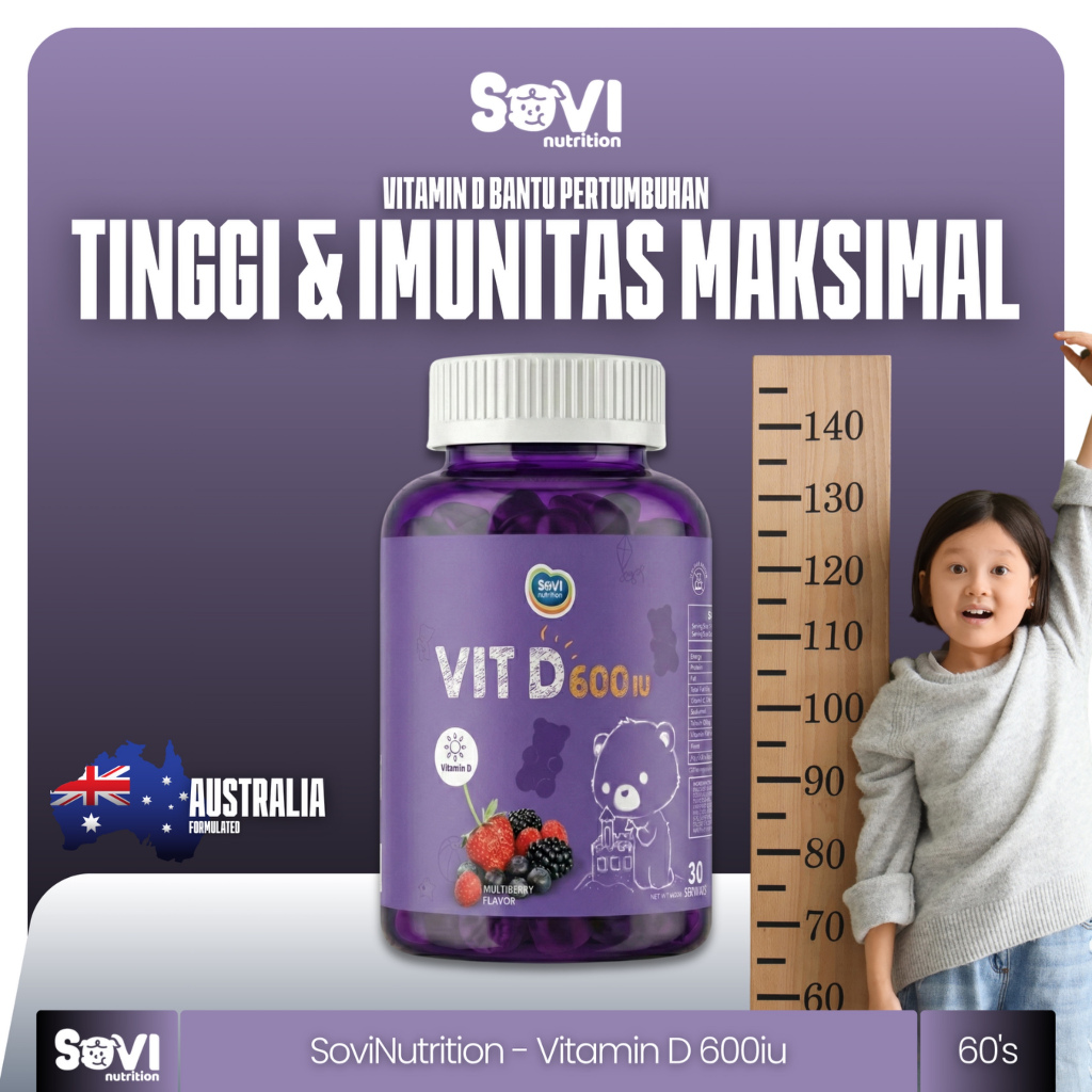 SOVI Vitamin D Gummy Anak – Tinggi Badan Optimal | Vitamin D3 + K2 + DHA + Magnesium | Vitamin Anak 