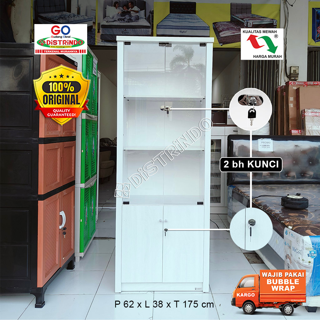 Promo Lokal - Lemari Hias Etalase Pintu KACA, Lemari BAWAH + KUNCI Cocok untuk Tas Kosmetik Boneka