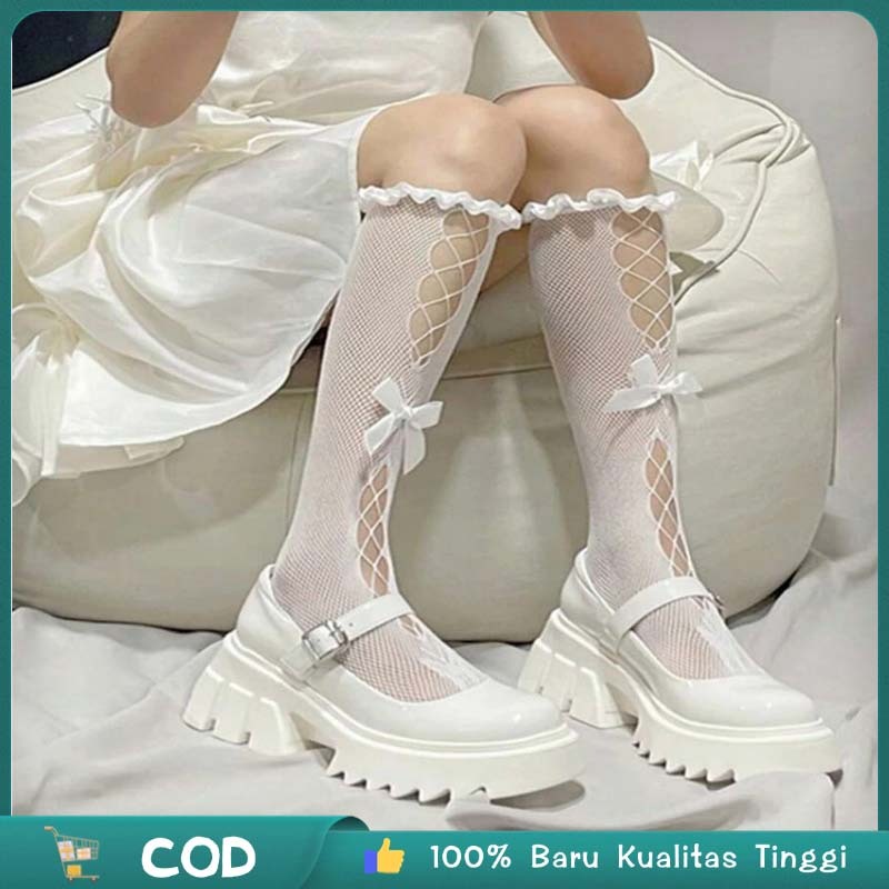 Stoking Sepaha Stocking Jaring Fishnet Stockings Stoking Overknee Stoking Cosplay Ruffle Bowknot Tri