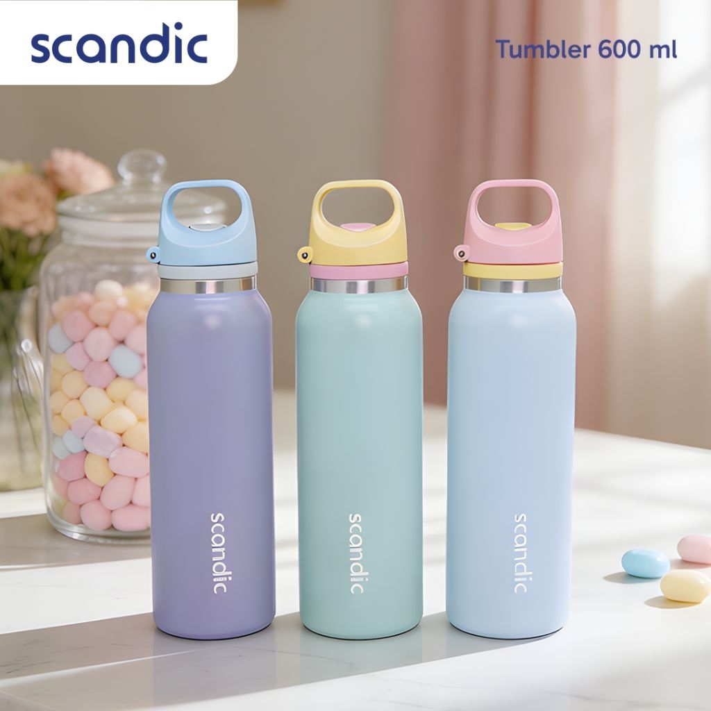SCANDIC - Pastel Tumbler Stainless 600 ml - Botol Minum Tahan Panas & Dingin, Handle Portable Anti B