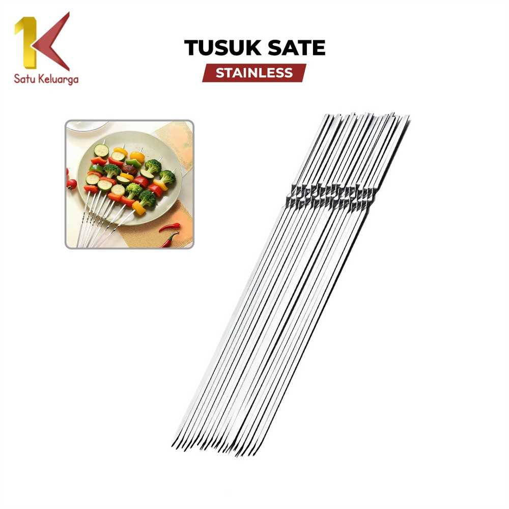Satu Keluarga Tusuk Sate Stainless Steel Reusable Anti Karat C1162 Tusukan Ayam Sosis BBQ Skewer