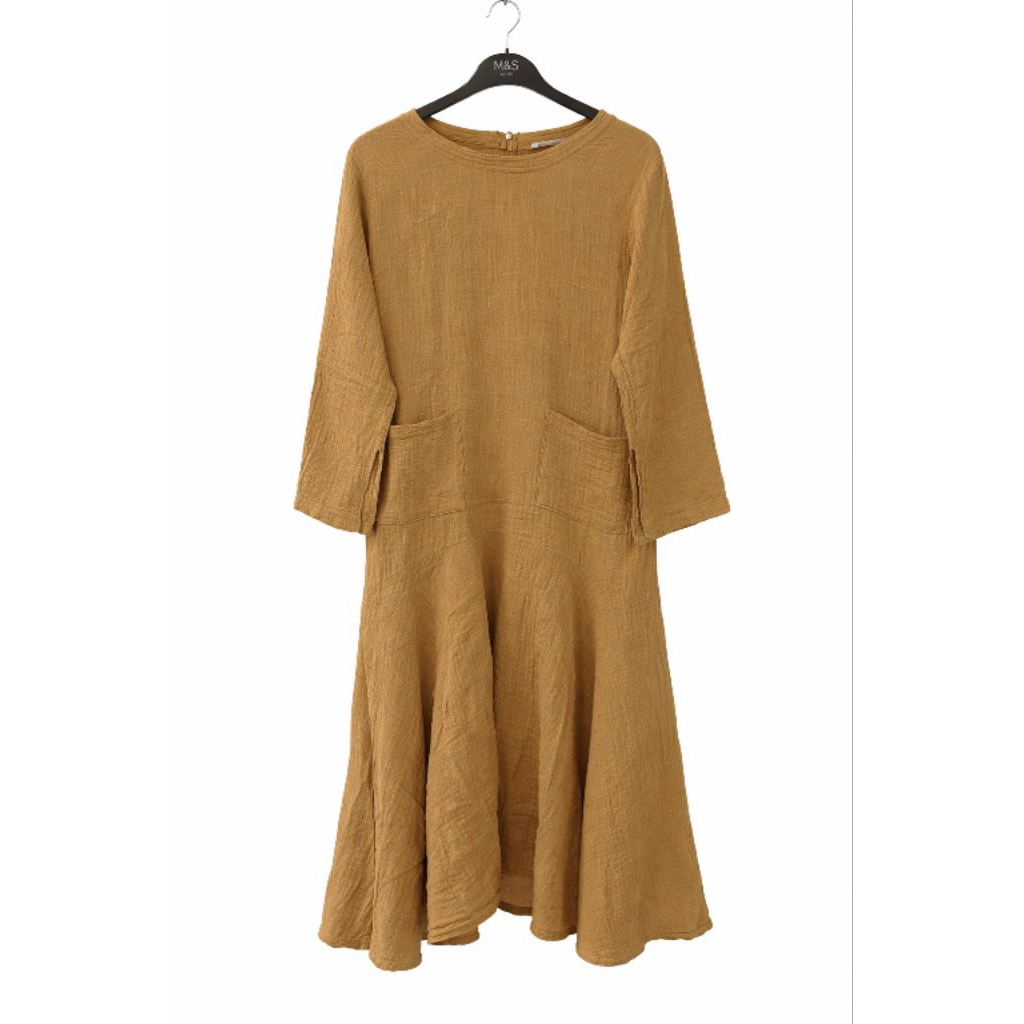 Dress katun preloved dingin warna kunyit lengan panjang bukan top, cardigan, dress, kemeja, hoodie, 