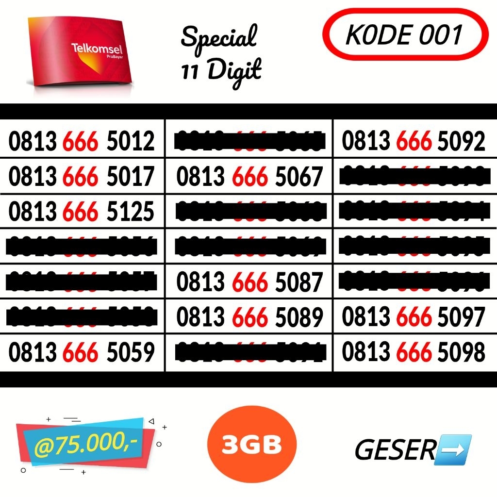 Nomor Cantik Simpati 11 Digit Kartu Perdana Telkomsel 11 Angka Reguler