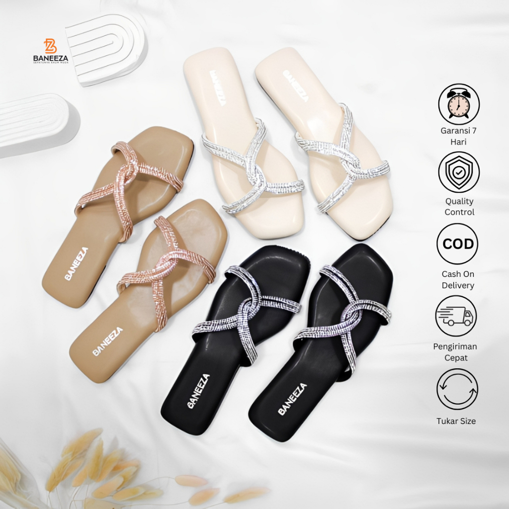 Baneeza Allena - Sandal Teplek Wanita Permata Blink Trendy Big Size Sol Karet Anti-Slip