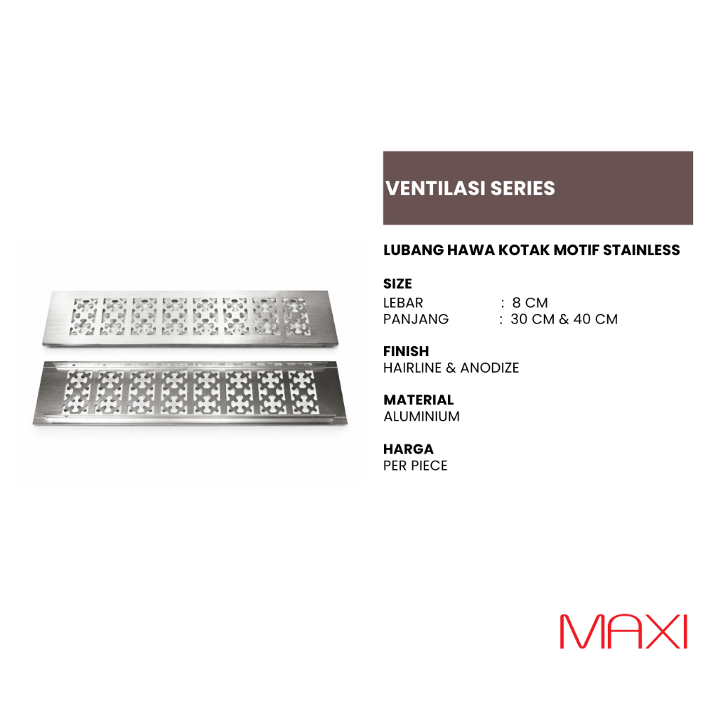 TWIN | Lubang Hawa Kotak Motif | 80 x 300/400 mm | Anodize/Hairline - Saringan Udara Ventilator