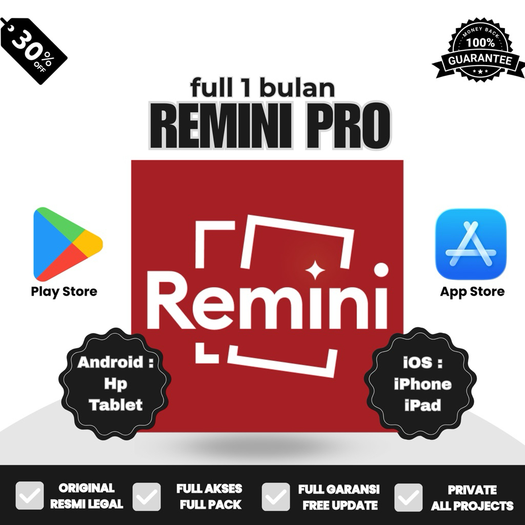 Remini Pro Aplikasi 1 Bulan Full Pack Full Garansi Resmi Legal iOS Dan Android iPhone iPad Hp Androi