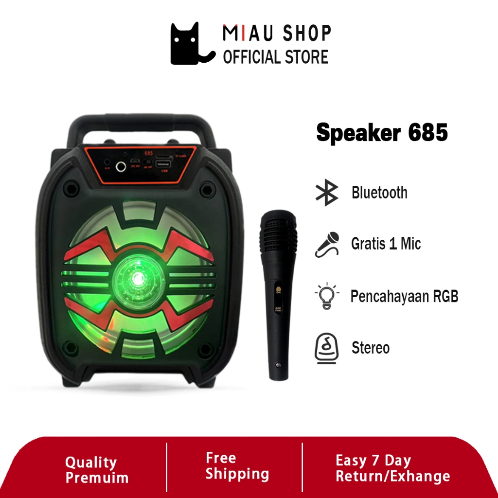 Speaker Bluetooth Bass Mikrofon 6.5 Inch Karaoke Portabel Dengan Lampu LED RGB Sp-685