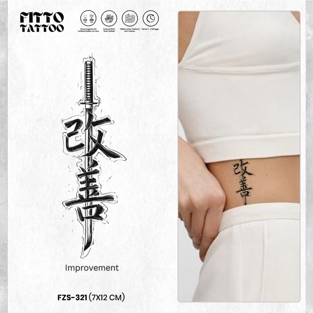 Tato Temporer Fruit Ink Tulisan China Aksara Hanzi Bahasa Quotes Cina Stiker Tatto Premium Anti Air