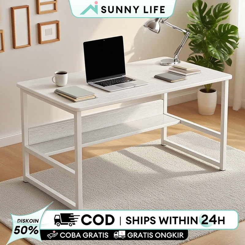 [Ready Stock] Meja Belajar Minimalis Modern dengan Rak Bawah - Meja Kerja Kantor Komputer Serbaguna