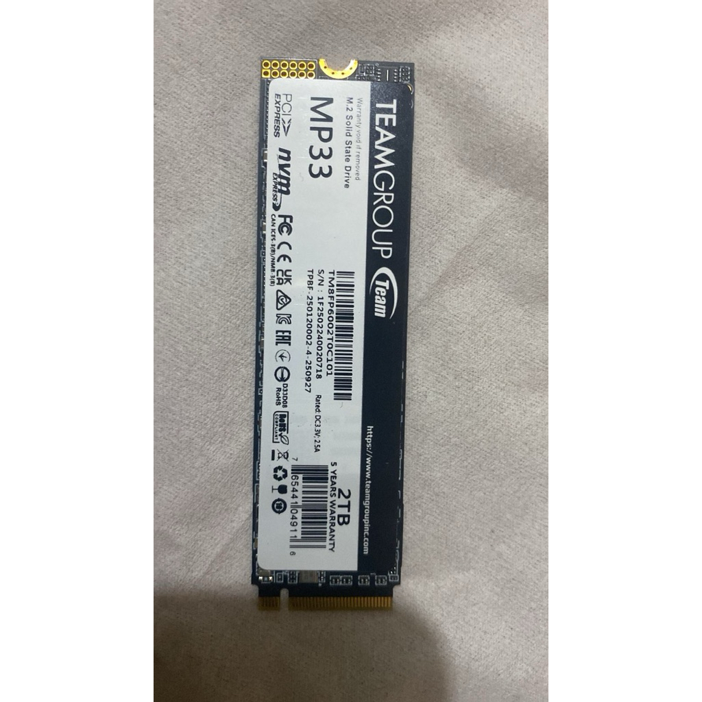 Ssd nvme 2 TB teamgroup mp33 sentinel 100/100 tbw