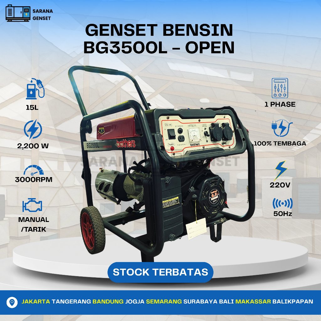 GENSET PORTABEL 2200 WATT BENSIN 1 PHASE 220V TARIK/DUAL STARTER BROTHER (BG3500L/BG3500LX)