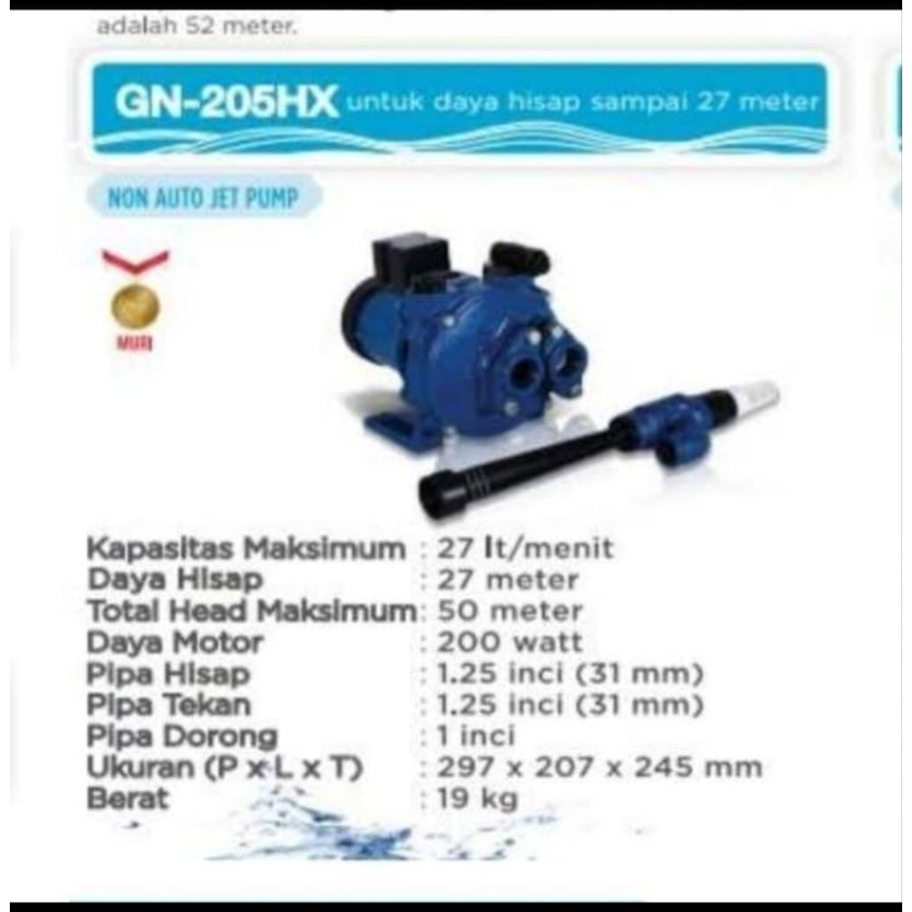 pompa air jet pump panasonic Gn 205 HX 200watt bergaransi dan original