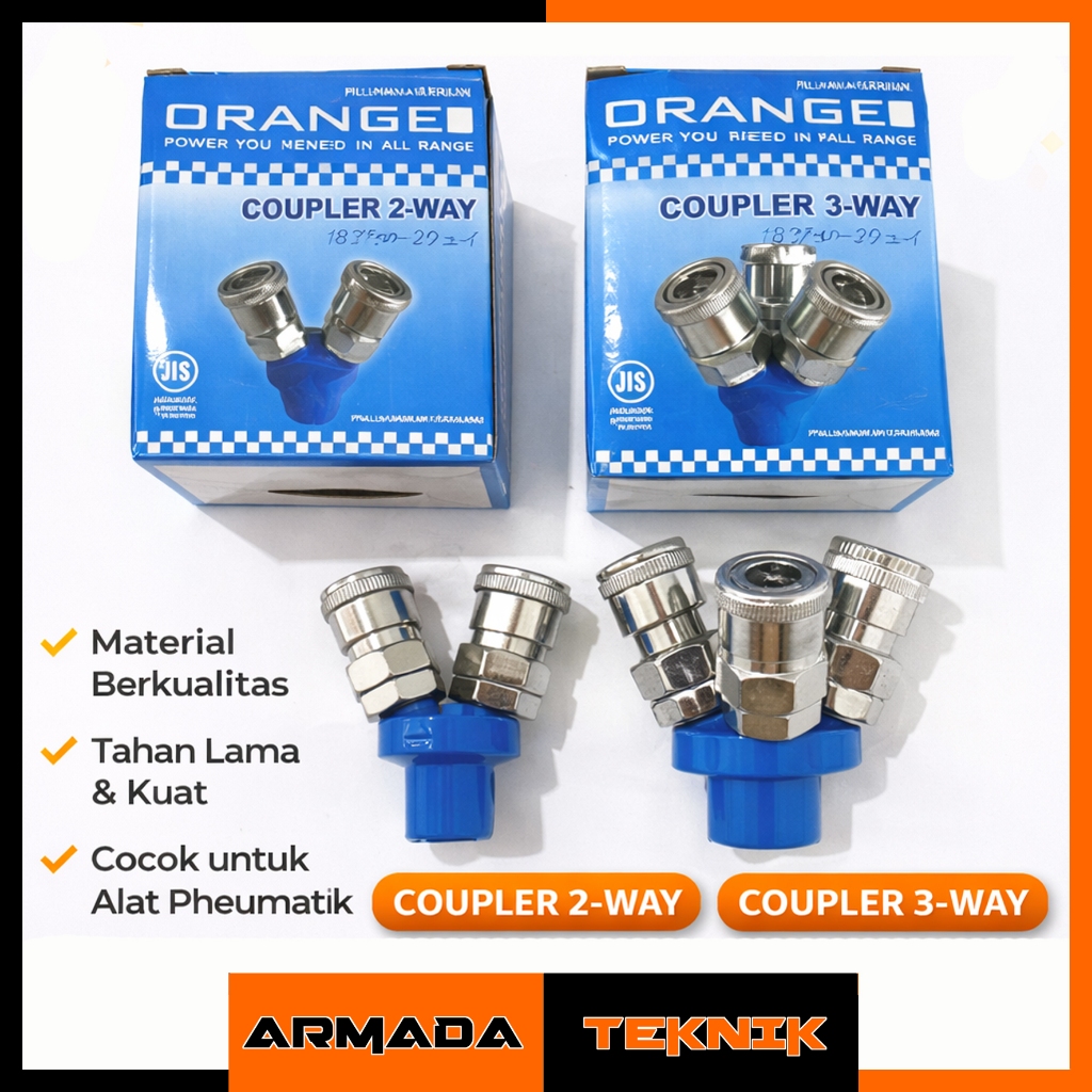 Orange Coupler Sambungan Selang Kompresor / Cabang Selang Angin 2 dan 3 Cabang