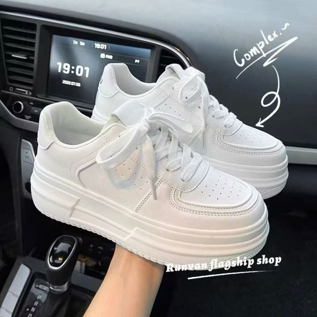 Sepatu Sneakers Putih Polos Wanita Sepatu Sekolah Cewek Hitam Polos Korea Style/Sepatu OOTD Wanita P
