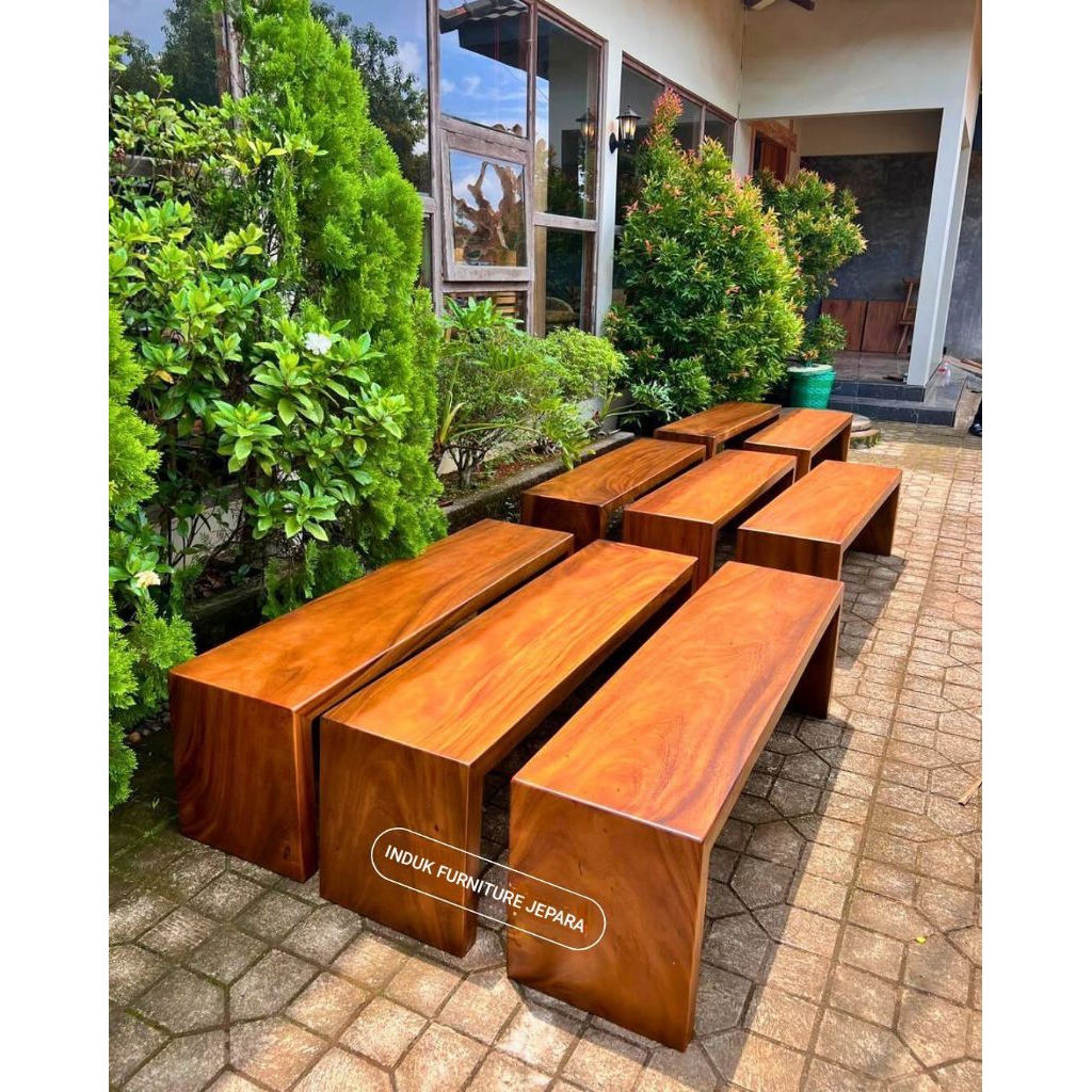 Bangku Taman Kayu Trembesi Solid, Bangku Outdoor Suar Tanpa Sambungan