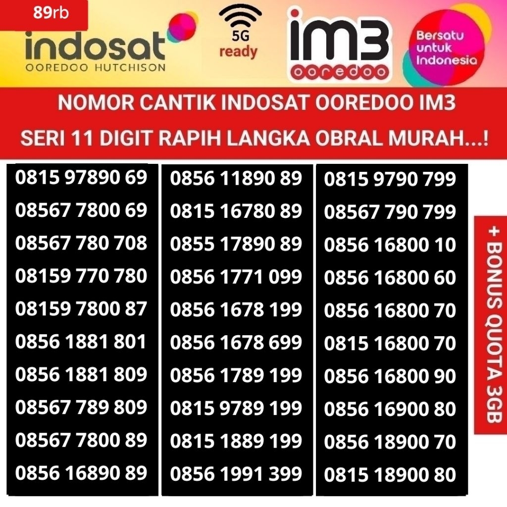 nomer cantik indosat ooredoo 11 digit kartu perdana im3 rapih obral