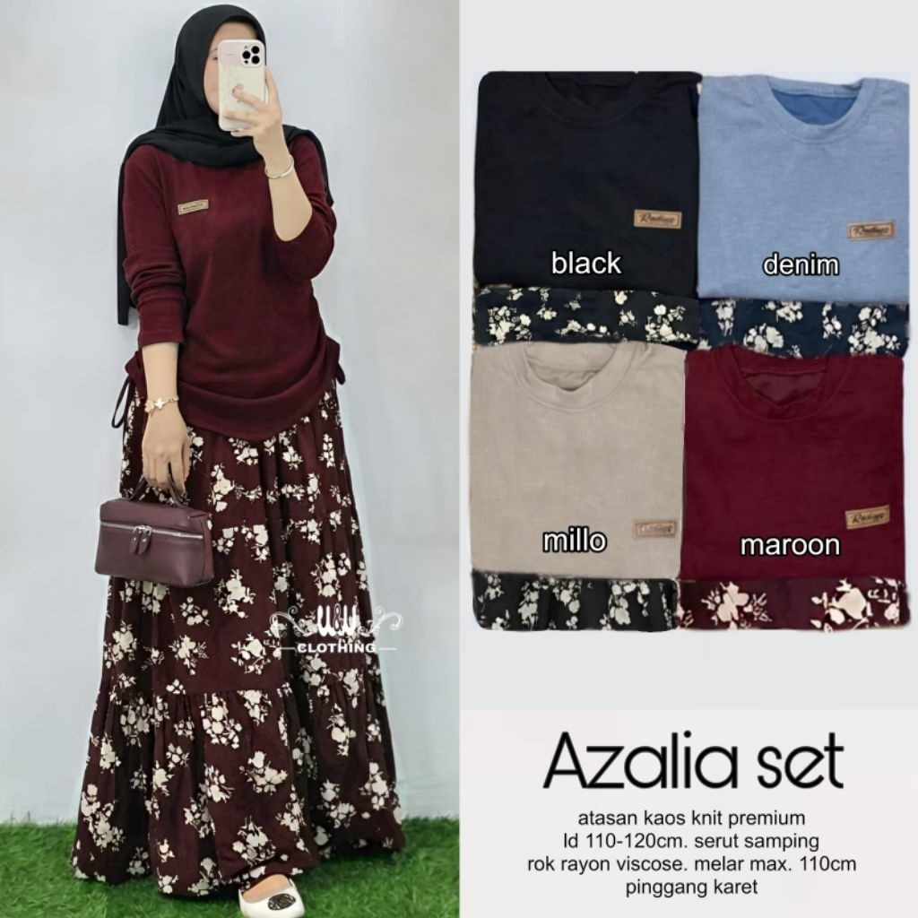 WW -Azalia Set Rok Wanita Knit Premium Serut Samping Rok Rayon Viscose