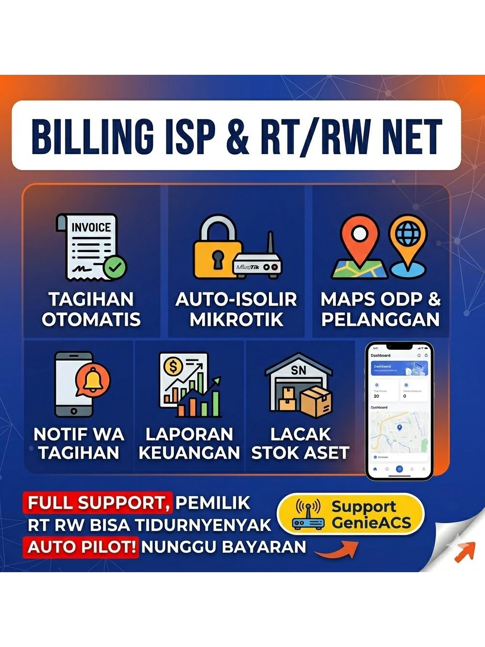 Murah Web Billing RT RW NET Online (Support Isolir, Free VPN Remote Mikrotik, GenieACS, Payment Gate