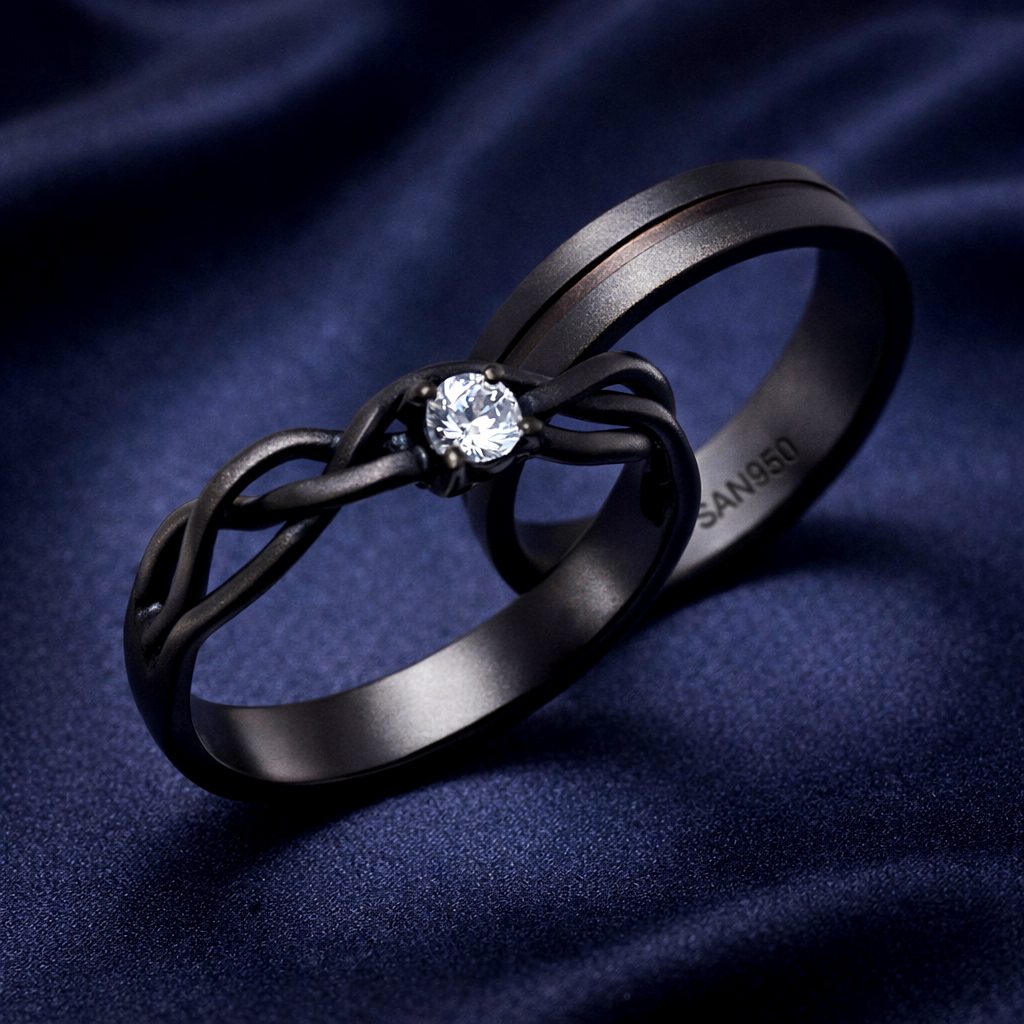Cincin Couple Black Series SAN950 H13 - Perak Palladium Platinum | Ring Tunangan Custom Handmade