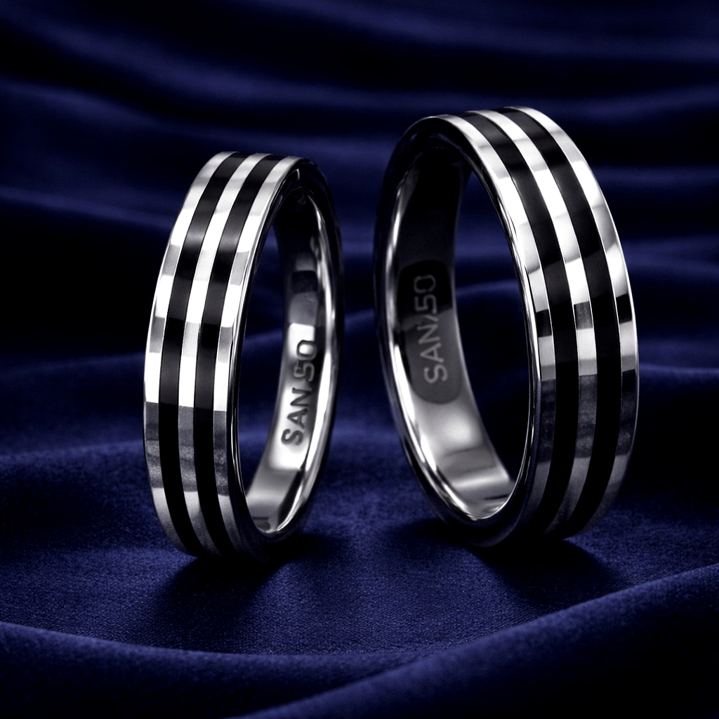 Cincin Couple Black Series SAN950 H15 - Perak Palladium Platinum | Ring Tunangan Custom Handmade