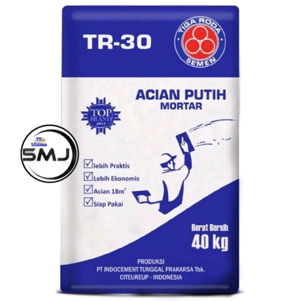 Mortar Acian Putih TR-30 Tiga Roda Mortar Acian Putih TR30 Tiga Roda 40kg Sak Mortar Putih Acian