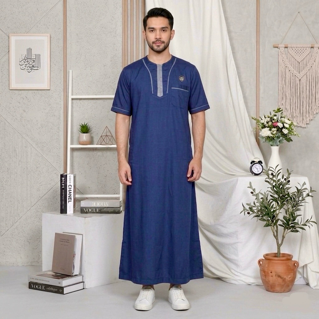 Jubah List Gamis Pria Katun Toyobo Lengan Pendek / Gamis Jubah Pria Lengan Pendek / Jubah Ikhwan Pre