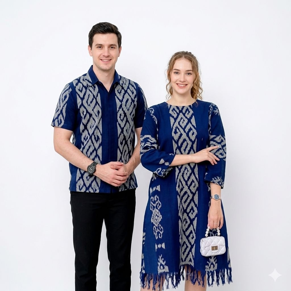 BAJU SET PAKAIAN COUPLE TENUN IKAT JEPARA / COUPLE TENUN JEPARA NTT / DRESS TENUN JEPARA WANITA / KE