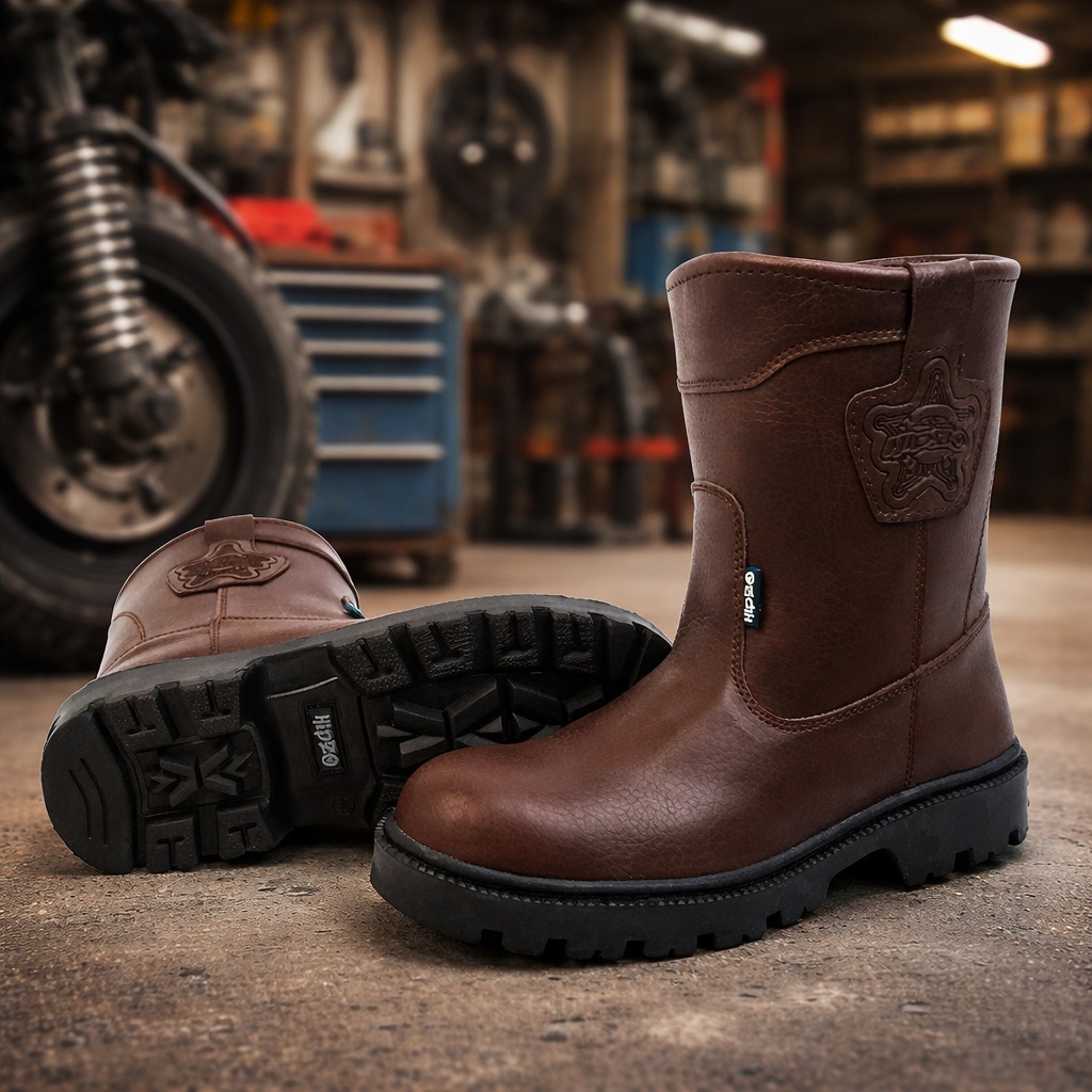 Sepatu Boots Safety Pria (M056) Ujung Besi Anti Paku Tahan Air Sol Anti Slip Nyaman Kerja Lapangan P